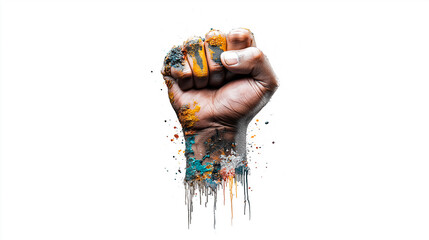 Male fist digital illustration on a color background. International Day. Concept banner for the presentation of the fight for your rights, justice and equality with space for text. Nelson Mandela.
