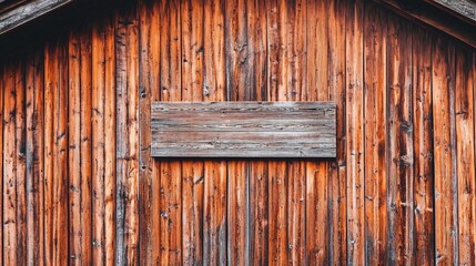 Rustic Wooden Wall with Blank Signboard