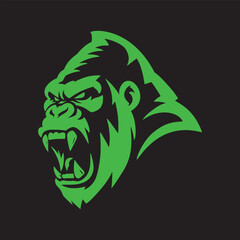 Silhouette of an angry gorilla. vector illustration on black background