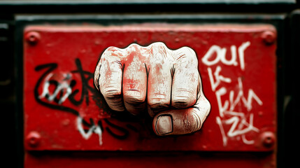 Male fist digital illustration on a color background. International Day. Concept banner for the presentation of the fight for your rights, justice and equality with space for text. Nelson Mandela.