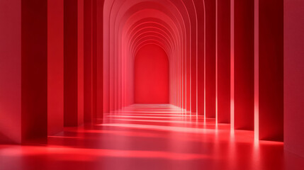 3D rendering of red geometric channel artificial space background