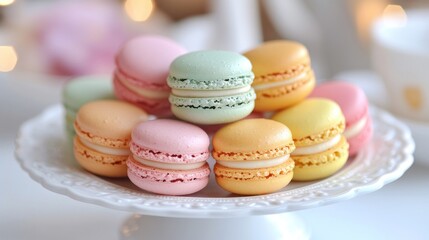 Colorful Macarons on a White Plate