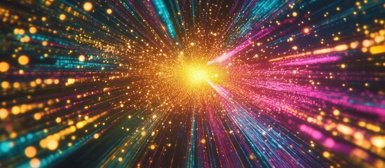 Naklejka premium A vibrant explosion of light and colors, resembling cosmic energy or digital effects.