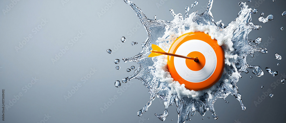 Poster dynamic target splashed with water, symbolizing precision and impact