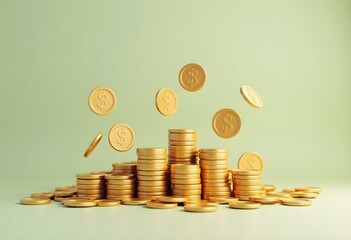 3D money coin saving. cash and floating coins exchange with finance business concept, earning investment. 3d rendering. Vector illustration