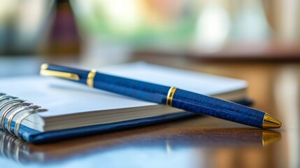 Blue Pen on Notebook