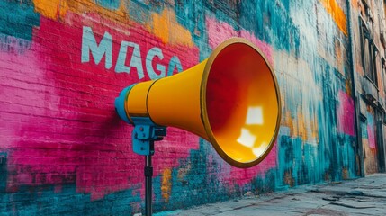 Vibrant Street Art with Megaphone