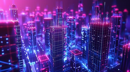 Fototapeta premium Neon Cityscape: A Digital Metropolis