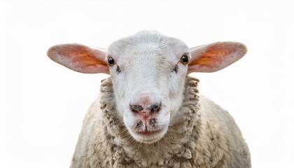 Fototapeta premium close-up portrait of a sheep with a serene expression against a white background.