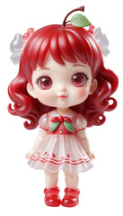 A highly transparent resin toy of an adorable, trendy, lively little cherry girl isolated transparent background
