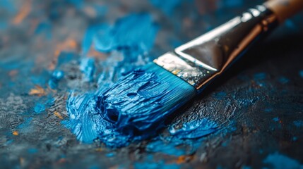 Fototapeta premium Vibrant Blue Paintbrush in Action