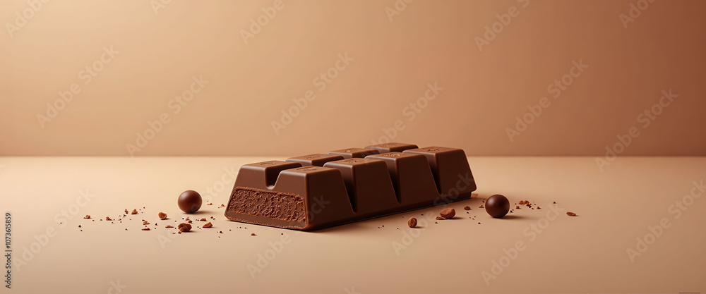 Poster a chocolate display with many different shapes and sizes of chocolate. concept of abundance and vari