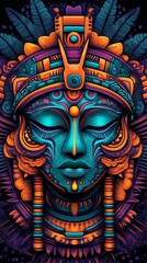 Fototapeta premium A vibrant, artistic depiction of a face adorned with intricate patterns and colorful elements, showcasing cultural themes and spiritual symbolism.