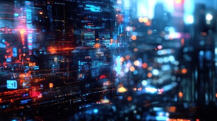 Fototapeta premium Abstract digital landscape with vibrant data streams and glowing elements.