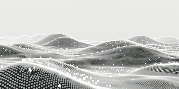 A scatter plot's dots dot the landscape, connecting data points. (Monochrome)