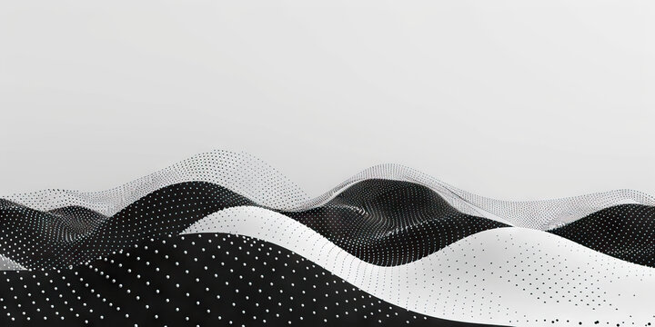 A scatter plot's dots dot the landscape, connecting data points. (Monochrome)