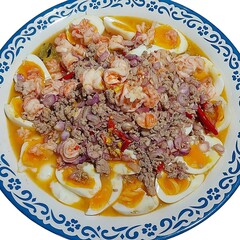 Thai Cuisine Boiled Eggs with Shrimp Pork and Herbs