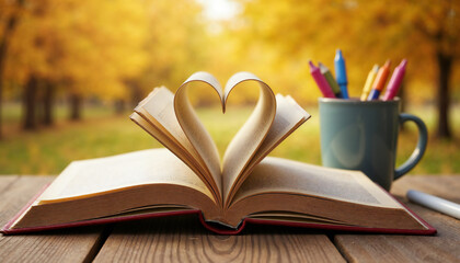 open book with heart shaped pages