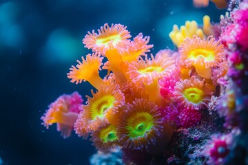 Fototapeta premium Vibrant Yellow and Pink Coral Reefs in Blue Water