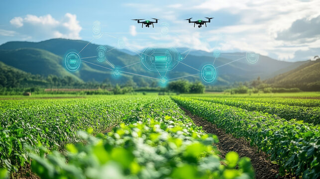 Smart agriculture plant protection drones for scientific farming, rural revitalization concept
