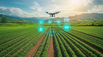 Smart agriculture plant protection drones for scientific farming, rural revitalization concept