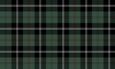 Plaid fabric pattern, green, black, white, orange, seamless cross lines pattern for textile and clothing design, skirt, pants, apron, tablecloth, blanket or decoration. Vector illustration.