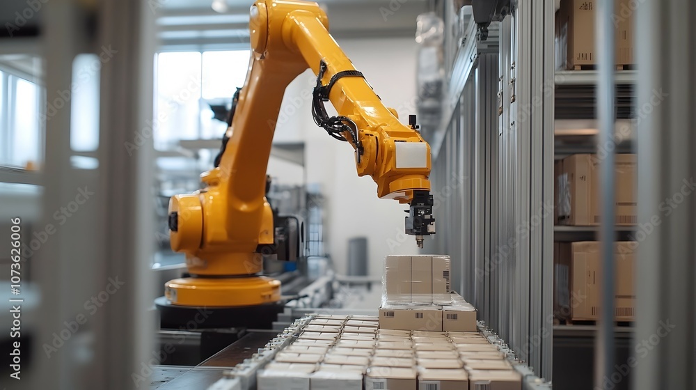 Poster robotic arm efficiently picking and handling items from warehouse shelves