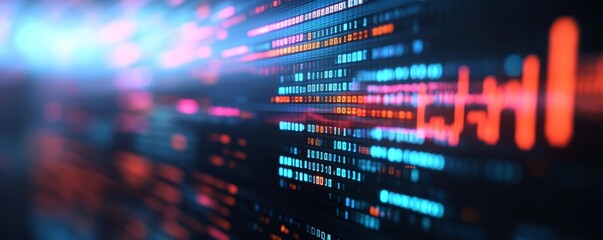 Abstract digital screen illuminated by intense artificial light, vibrant colors, modern aesthetic