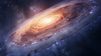 Fototapeta premium Close-up of glowing planet disk floating in space, serene beauty of the universe with ample copy space for text or design. 