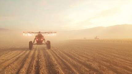 Fototapeta premium Futuristic Desert Agriculture: Solar-Powered Irrigation Systems Amid Arid Lands