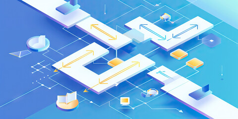 Fototapeta premium A flowchart directs arrows, guiding the eye through a series of steps. (Clean)