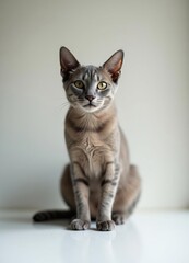 Obraz premium Curious cat sits gracefully on a minimalist background capturing attention with its elegant posture
