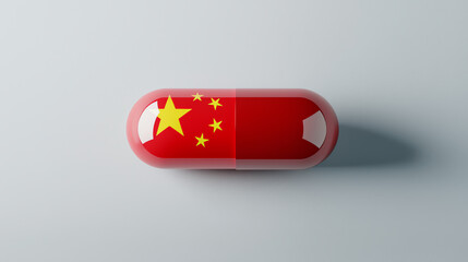 Chinese Flag Themed Capsule Pill on Minimalist Background