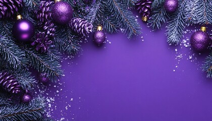 Vibrant purple Christmas background featuring elegant design elements and ample copy space for personalized messages or greetings. Perfect for holiday-themed projects and festive cards.