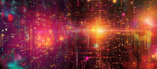 Obraz premium Abstract digital landscape with vibrant colors and light patterns.