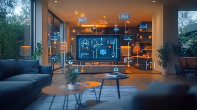 AI smart home system digitally displays life scene concept