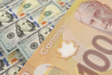 Canadian Dollar and US Dollar Banknotes. Cash. Financial Concept.