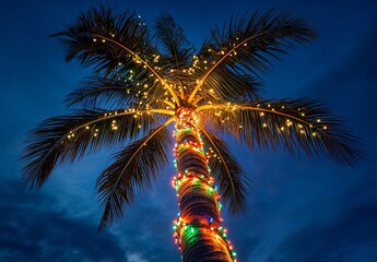 Palm Tree Decorated with Christmas Lights