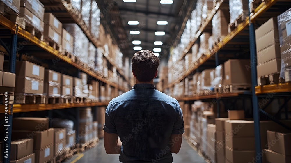 Poster organized warehouse inventory management with systematic box arrangement efficient storage and distr