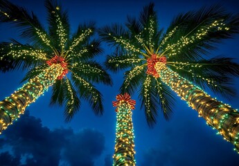 Palm Trees Decorated with Christmas Lights