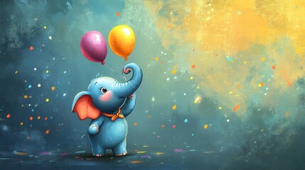 Naklejka premium Cute Elephant with Balloons - Celebrating Joyful Moments