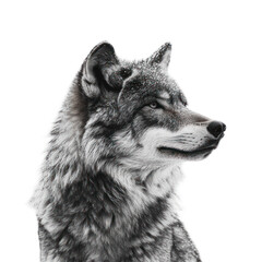 Majestic Grey Wolf Portrait Against White Background