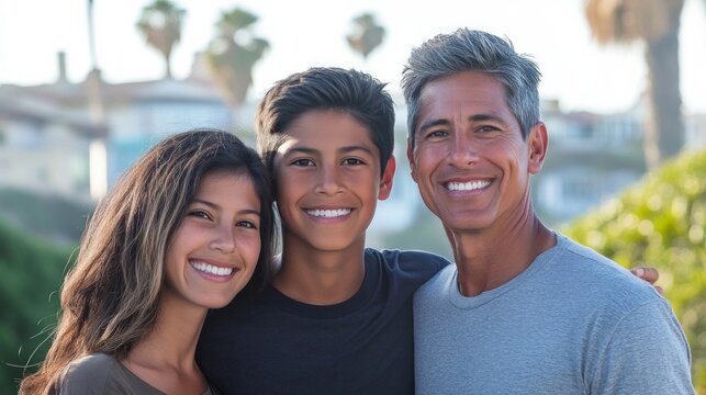 hispanic mom and white dad in their early forties with their teenage son in san clemente california, AI Generative - Powered by Adobe