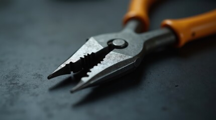Close-up of Used Pliers with Orange Handles and Rusted Metal.