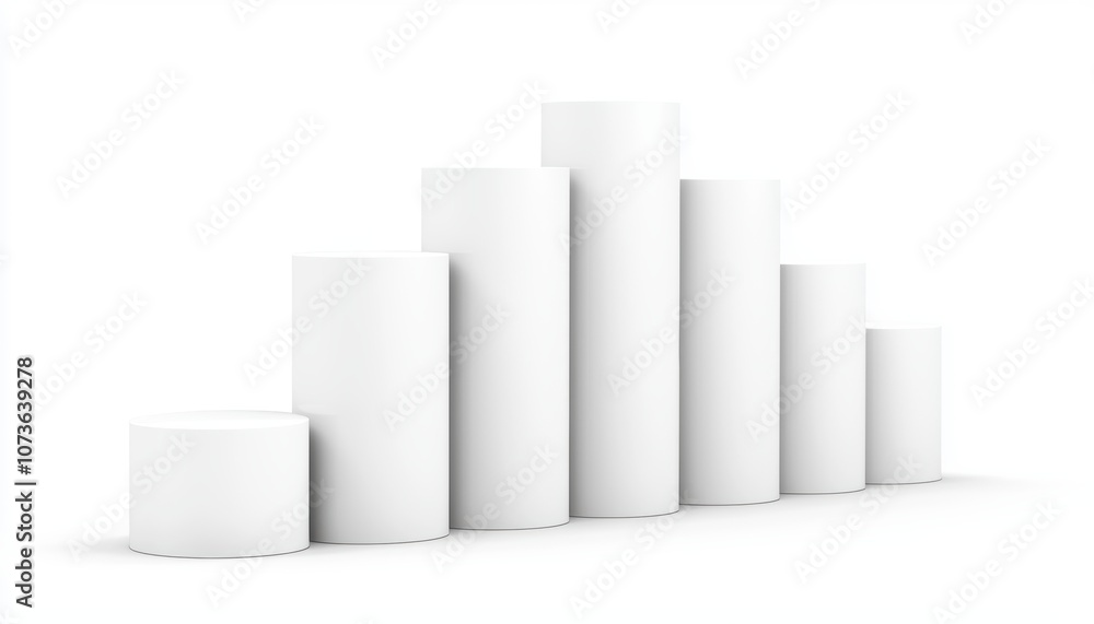 Poster a series of white cylindrical shapes arranged in ascending order, representing data visualization or