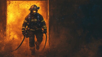 Fototapeta premium Firefighter in Burning Building