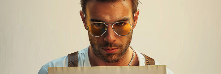 Charming Caucasian Actor with Script and Sunglasses