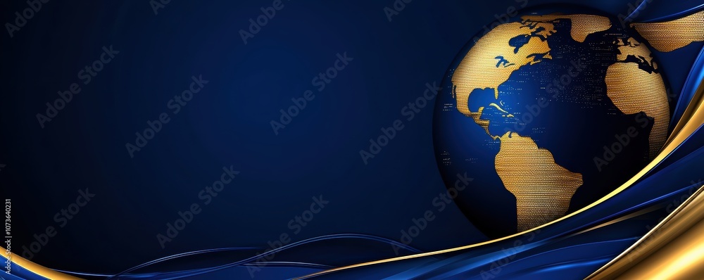 Poster a globe featuring golden continents on a deep blue background, symbolizing global unity and connecti