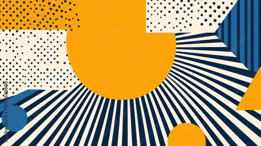 Poster a vibrant composition featuring geometric shapes, bold colors, and dynamic patterns creating a moder