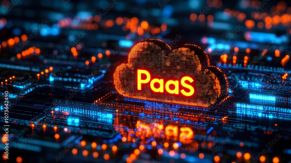 Poster digital cloud computing concept paas binary code matrix platform as a service
